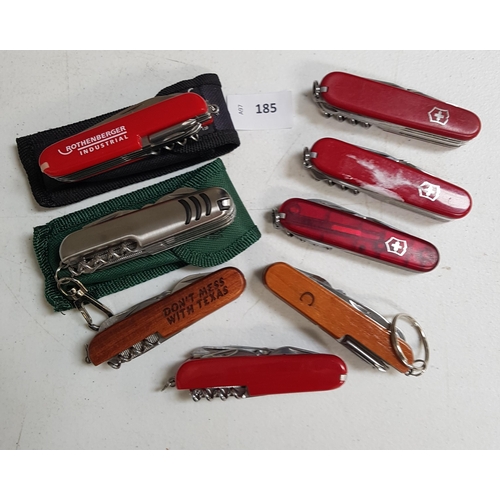 185 - SELECTION OF EIGHT PEN KNIFES
including: Three Swiss Army etc, Note: You must be over 18 years of ag... 