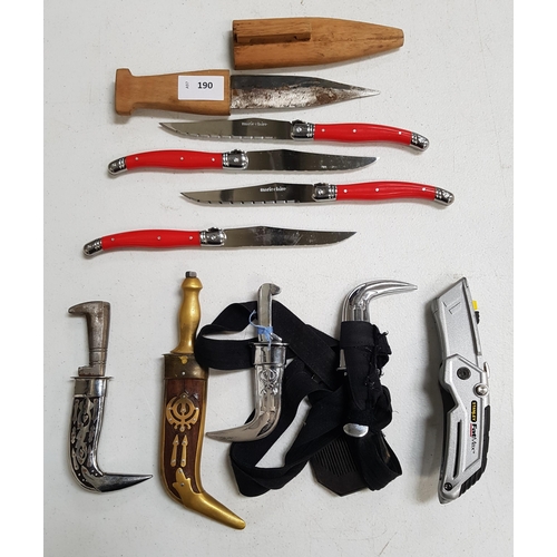 190 - SELECTION OF TEN KNIVES
including: Stanley, Sikh Kirpans etc, Note: You must be over 18 years of age... 