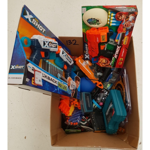 132 - ONE BOX OF MISCELLANEOUS ITEMS
including: Toy Guns, Tools, Snow Globes, Electric Shaver etc