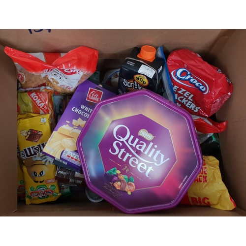 137 - ONE BOX OF CONSUMABLE ITEMS
including: Chocolate, Sweets, Snacks, Apricot Juice