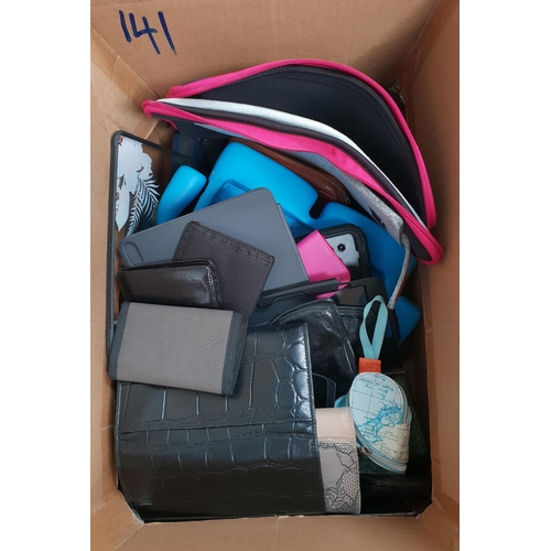 141 - ONE BOX OF PURSES, WALLETS PROTECTIVE CASES
Including: phone, headphone, tablets, kindle, etc