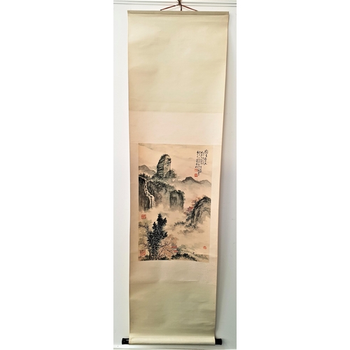 178 - 20th CENTURY JAPANESE SCROLL
depicting two remote houses in the countryside with a waterfall in the ... 