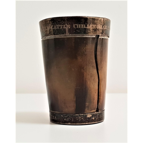 182 - WILLIAM IV HORN BEAKER
with silver banding inscribed 'Taken from one of the WILD CATTLE CHILLINGHAM ... 