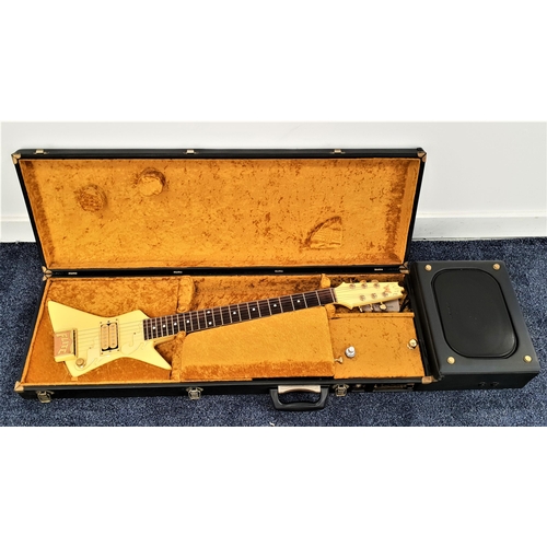 258 - FLITE HAND BUILT LIGHTNING FLASH ELECTRIC GUITAR
with a yellow irregular shaped body, in a fitted ha... 