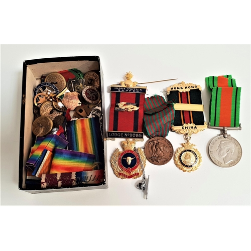 285 - SELECTION OF MEDALS AND BADGES
including The Defence Medal 1939-1945 with ribbon, a selection of mil... 