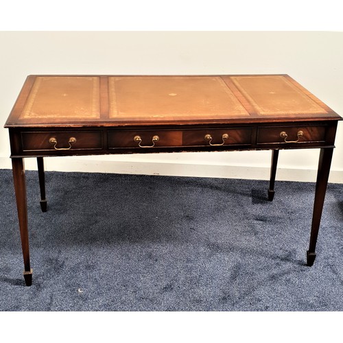 352 - GEORGE III MAHOGANY WRITING DESK
with three inset tooled leather panels above three cockbeaded friez... 