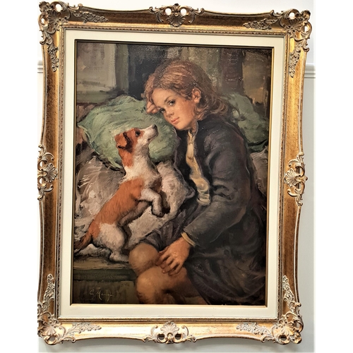 333 - GIUSEPPE MERIGHI
Girl with a dog, oil on canvas, signed, 78.5cm x 58.5cm, in ornate gilt frame