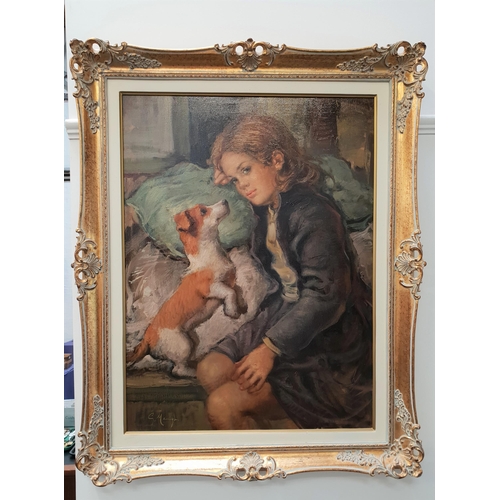 333 - GIUSEPPE MERIGHI
Girl with a dog, oil on canvas, signed, 78.5cm x 58.5cm, in ornate gilt frame