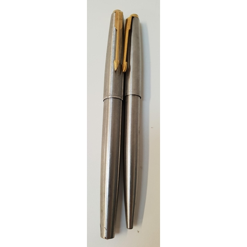 210 - PARKER 61 FOUNTAIN PEN
with a brushed steel body and cap, together with a matching Parker biro in br... 