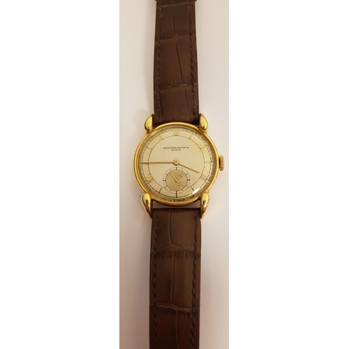 78 - GENTLEMAN'S VACHERON & CONSTANTIN GENEVE EIGHTEEN CARAT GOLD CASED WRISTWATCH
circa 1950s, the silve... 