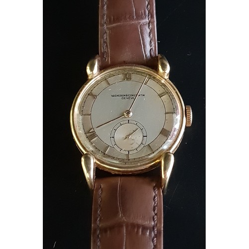 78 - GENTLEMAN'S VACHERON & CONSTANTIN GENEVE EIGHTEEN CARAT GOLD CASED WRISTWATCH
circa 1950s, the silve... 