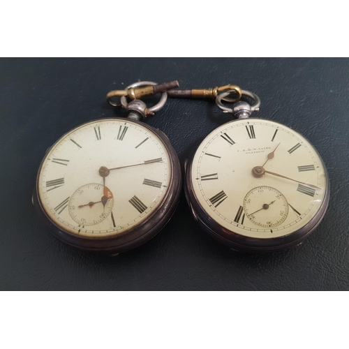 86 - TWO VICTORIAN SILVER CASED OPEN FACE POCKET WATCHES
both with Roman numerals and subsidiary seconds ... 