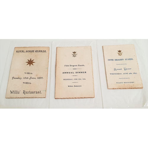 296 - MILITARY INTREST
three regimental Annual Dinner menus for the Royal Horse Guards, Tuesday 12th June ... 