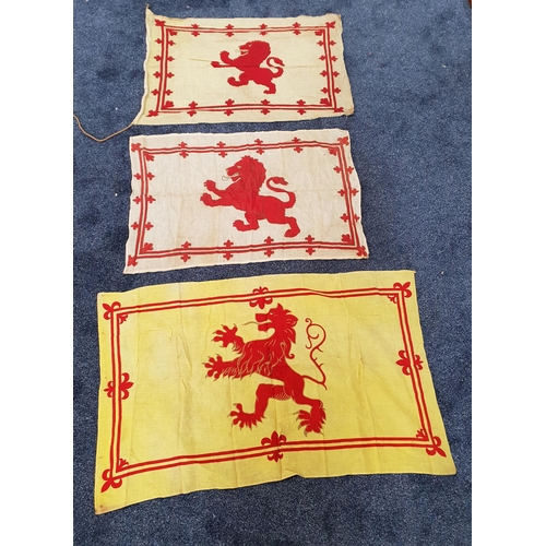 304 - THREE SCOTTISH FLAGS
depicting the Lion Rampant, 62cm x 99cm, 57cm x 79cm and 53cm x 79cm (3)