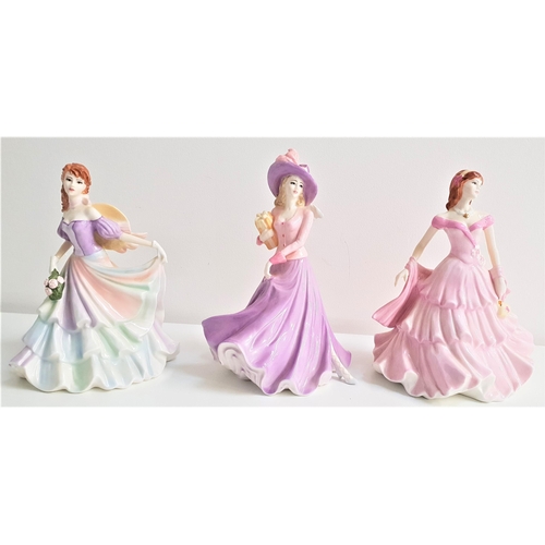 130 - THREE COALPORT FIGURINES
comprising Sentiments Birthday Wishes, 19.5cm high, Sentiments The Birthday... 