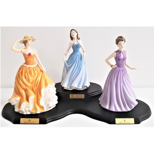 131 - THREE ROYAL DOULTON FIGURINES
comprising Pearl, HN4733, 21.5cm high; Patricia, HN4738, 21.5cm high; ... 