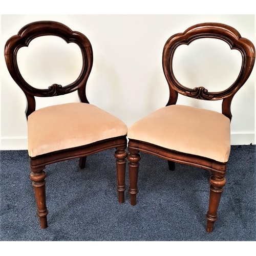 379 - PAIR OF VICTORIAN BALLOON BACK DINING CHAIRS
with shaped stuffover drop in seats, standing on turned... 