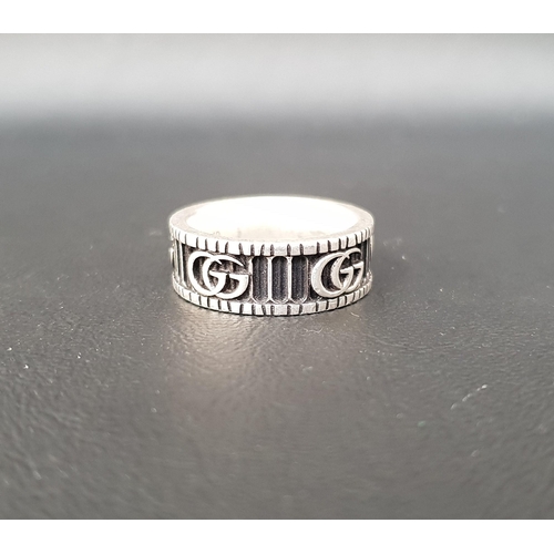23 - GUCCI GG MARMONT SILVER RING
the relief decorated GG and linear decoration, ring size Q