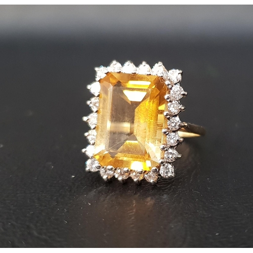 99 - CITRINE AND DIAMOND COCKTAIL RING
the large emerald cut citrine measuring approximately 14.1mm x 9,7... 