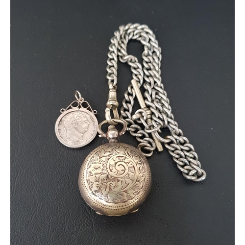 106 - SILVER PLATED SOVEREIGN CASE
with engraved detail and with silver plated Albert chain; together with... 