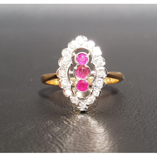 46 - ART DECO STYLE RUBY AND DIAMOND PLAQUE RING
the central three rubies in vertical setting totalling a... 
