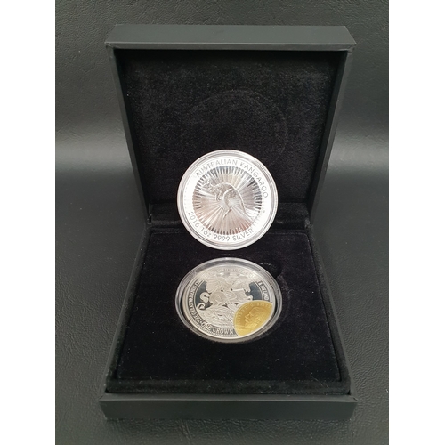 274 - 2014 SILVER PROOF ONE CROWN COIN
the reverse with St George and Dragon and gold layered image of Geo... 