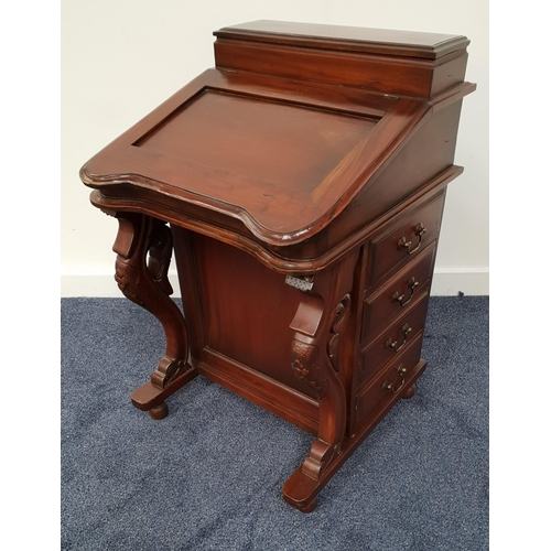 397 - TEAK DAVENPORT
with a stationary compartment above a panelled sloping lift up lid revealing eight dr... 