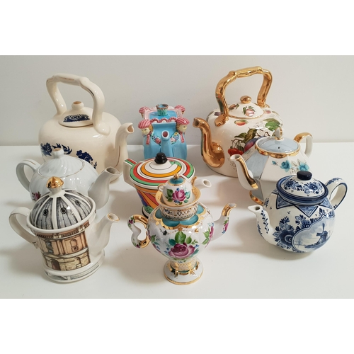 159 - SELECTION OF NINE CERAMIC TEAPOTS
including a Clarice Cliff inspired teapot, two barge ware teapots,... 