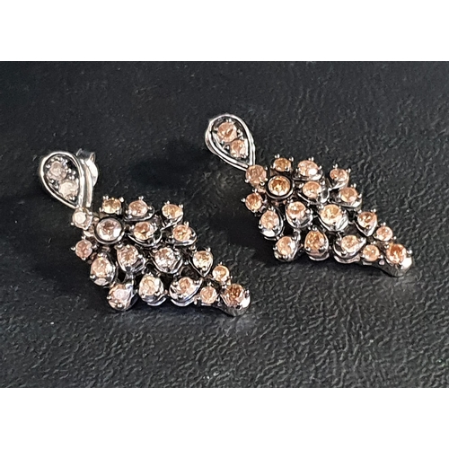 101 - PAIR OF CERTIFIED CHAMPAGNE DIAMOND CLUSTER DROP EARRINGS
the round brilliant cut diamonds totalling... 