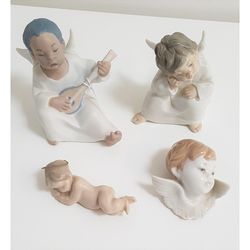 146 - FOUR LLADRO PORCELAIN FIGURINES
depicting a young putti in thought, 10.5cm high, young putti playing... 