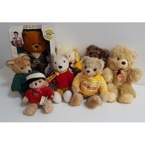 272 - EIGHT VARIOUS TEDDY BEARS
including Elvis Sings Bear, boxed, Isle Of Man bear, Hug Me bear, two Gior... 