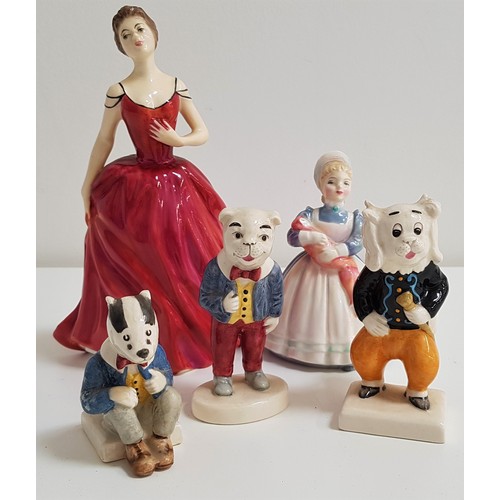 149 - SELECTION OF PORCELAIN FIGURINES
including Royal Doulton Innocence, HN2842, 20cm high and The Rag Do... 