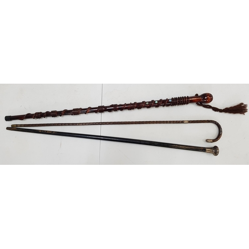 228 - EDWARD VII CANE WALKING STICK
with a silver mount, London 1909, 92.5cm long, ebonised walking cane w... 