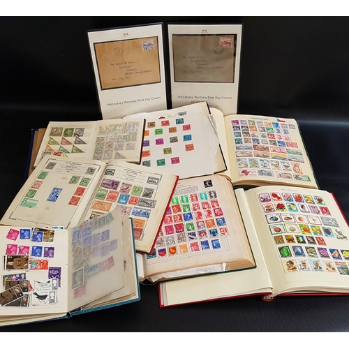 246 - SELECTION OF WORLD STAMPS IN ALBUMS
including 1943 Jersey Wartime First Day Covers in a presentation... 