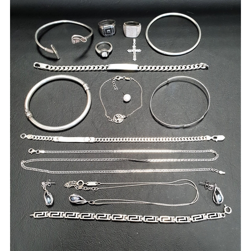 85 - SELECTION OF SILVER JEWELLERY
including four silver bangles, a black pearl suite of jewellery - pend... 