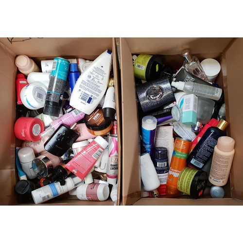 123 - TWO BOXES OF NEW AND USED TOILETRY ITEMS
including: Polo, Lush, Ted Baker, Dior Savage, Lynx, Aveeno... 