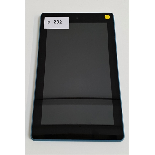 232 - AMAZON KINDLE FIRE 7 (9TH GENERATION)
serial number: G0W0 XK08 9185 F19E, Note: It is the buyer's re... 