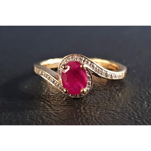 64 - RUBY AND DIAMOND CROSSOVER RING
the central oval cut ruby approximately 0.8cts, with diamonds to the... 