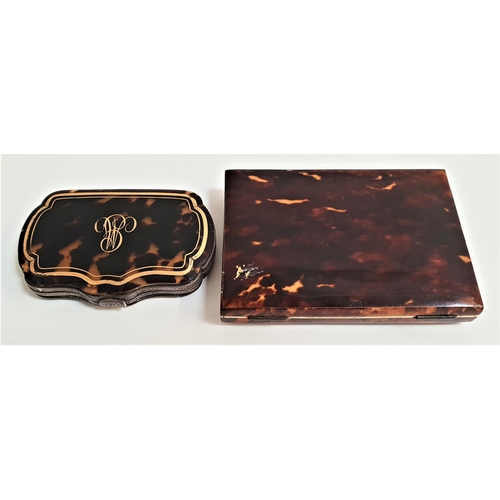 181 - VICTORIAN TORTOISE SHELL PURSE
of shaped outline with brass inlay and monogram 'GM', the interior wi... 