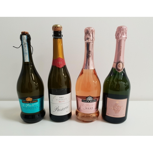 303 - FOUR BOTTLES OF CHAMPAGNE, PROSECCO AND SPUMANTE
comprising one bottle of Champagne Deutz Rose (750m... 