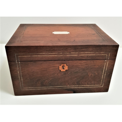 284 - 19th CENTURY ROSEWOOD AND BRASS INLAID WORKBOX
with a fitted interior and lift out tray section abov... 