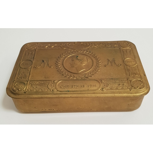 451 - WWI BRASS CHRISTMAS TIN
embossed with Princess Mary, 1914