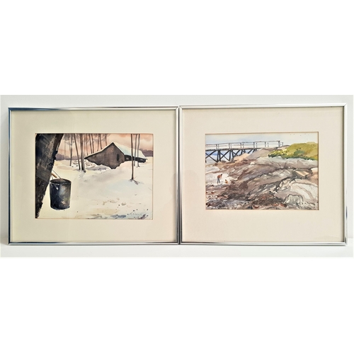 470 - M.EHRLICH
Tapping sap and Collecting shells, two watercolours, both signed, 25.5cm x 35.5cm and 22.5... 