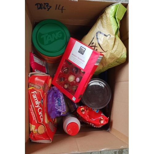 14 - ONE BOX OF CONSUMABLE ITEMS
including: Flour, Baby Milk, Tang, Salt, Sugar, Chocolate etc