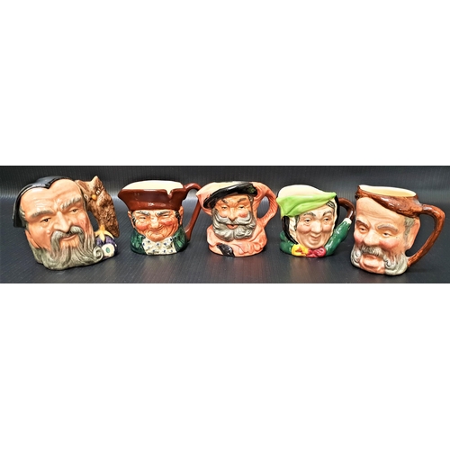 175 - FOUR ROYAL DOULTON SMALL CHARACTER JUGS
Sairey Gamp, Merlin D6543, Old Charley and Falstaff D6519 an... 