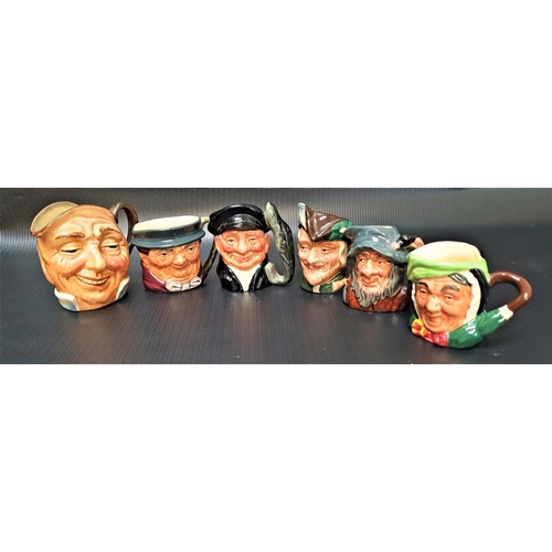 177 - SIX ROYAL DOULTON SMALL CHARACTER JUGS
Lobster Man D6657, Robin Hood D6541, Rip Van Winkle D6517, Fa... 