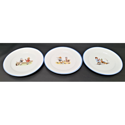 188 - THREE LIMOGES PORCELAIN PLATES
decorated with a blue rim and scenes of children playing tennis, wint... 