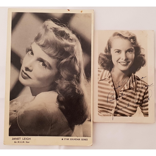 65 - JANET LEIGH
signed black and white photograph measuring 9.5cm x 6.6cm, with dedication; together wit... 