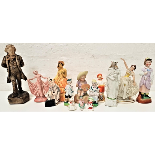 211 - SELECTION OF FIGURINES
including a Dresden female dancer, bisque porcelain child painter, Romanian E... 