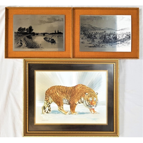 490 - SELECTION OF RETRO PICTURES
comprising a William Finch metallic etched prowling tiger, 30cm x 40cm; ... 